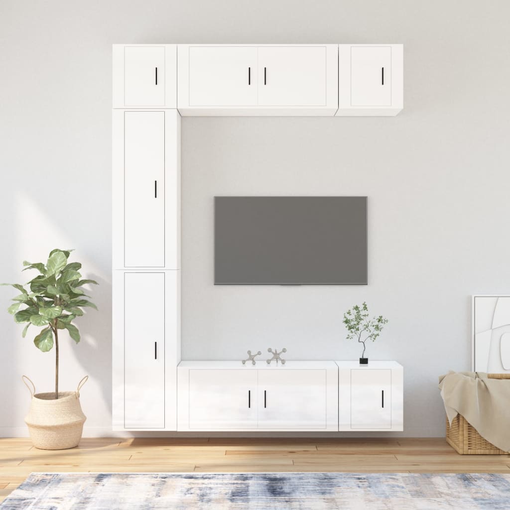 vidaXL 7-delige Tv-meubelset bewerkt hout wit