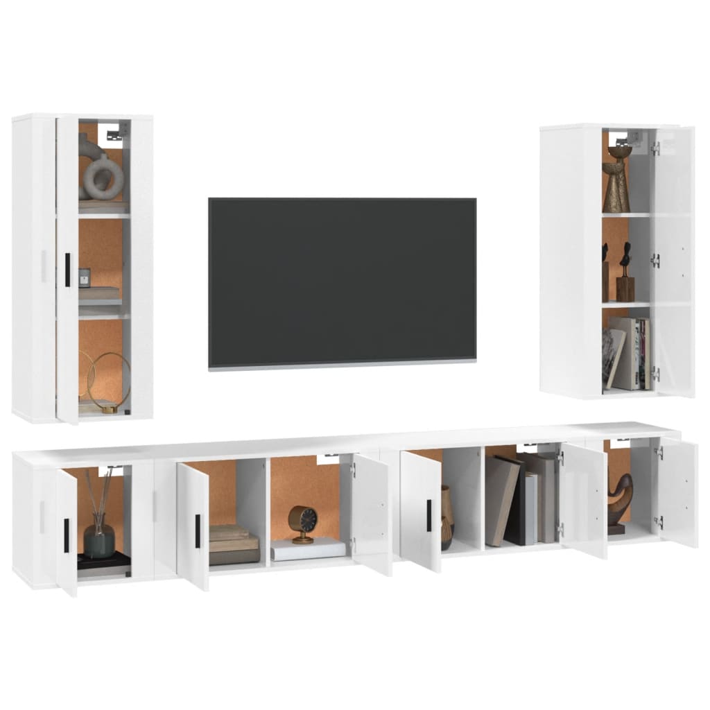 vidaXL 6-delige Tv-meubelset bewerkt hout hoogglans wit