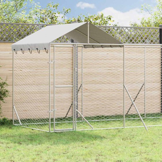 vidaXL Dog Kennel with Roof 2x2x2.5 m Galvanized Steel Silver