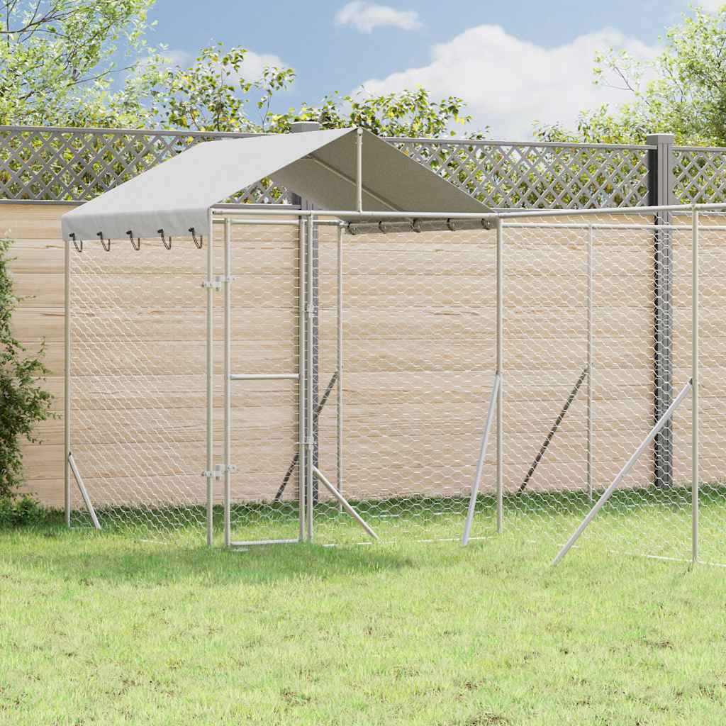 vidaXL Hondenkennel met dak 4x4x2,5 m gegalvaniseerd staal zilver