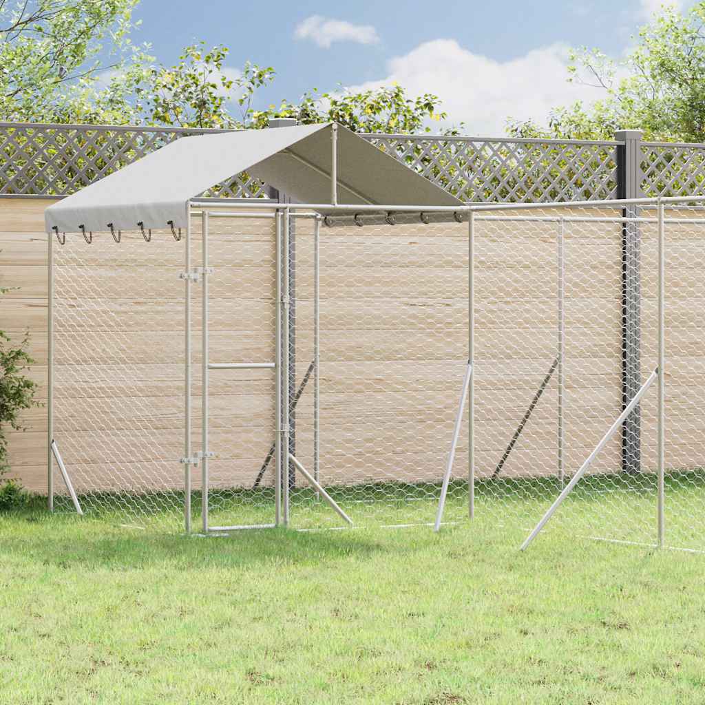 vidaXL Hondenkennel met dak 4x4x2,5 m gegalvaniseerd staal zilver