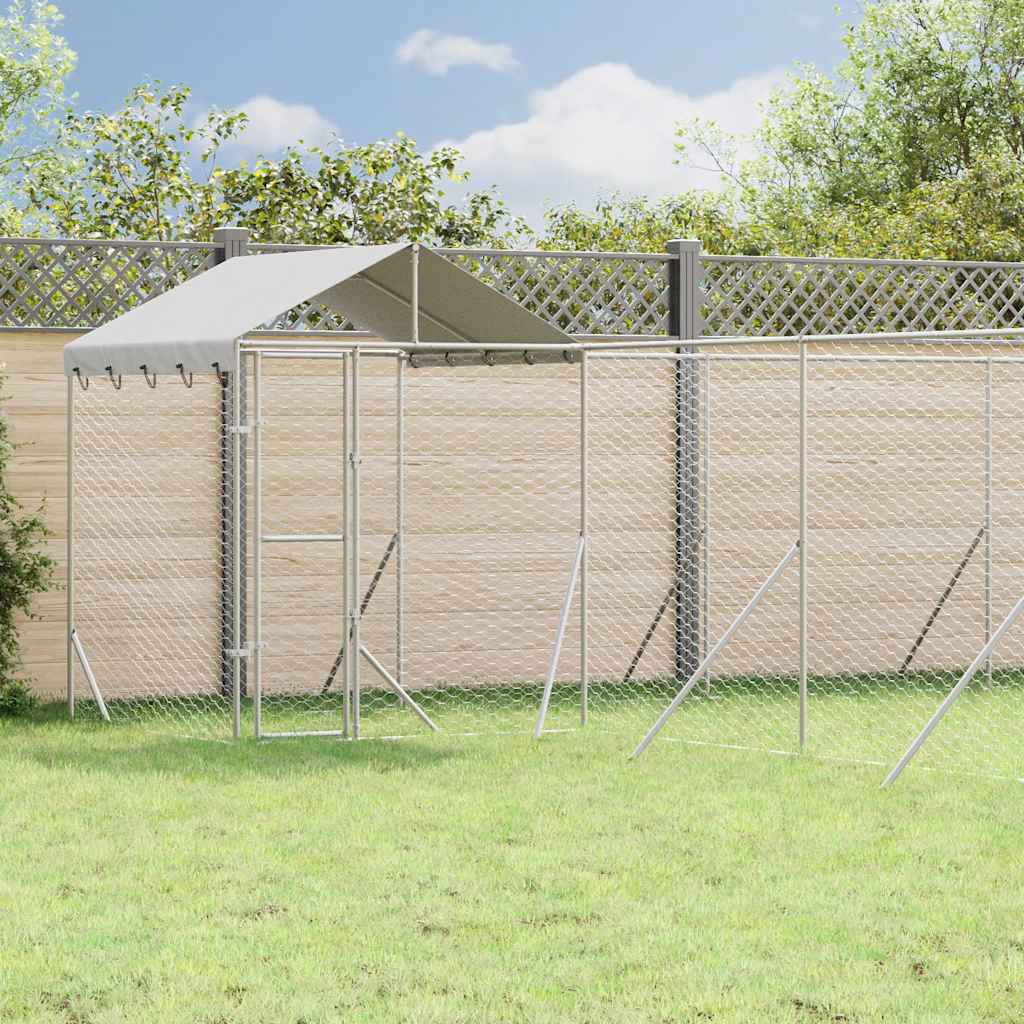 vidaXL Hondenkennel met dak 4x4x2,5 m gegalvaniseerd staal zilver
