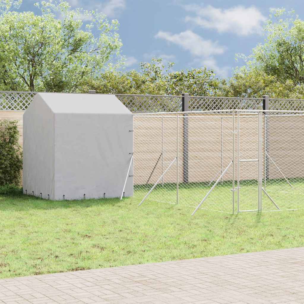 vidaXL Dog Kennel with Roof 4x4x2.5 m Galvanized Steel Silver