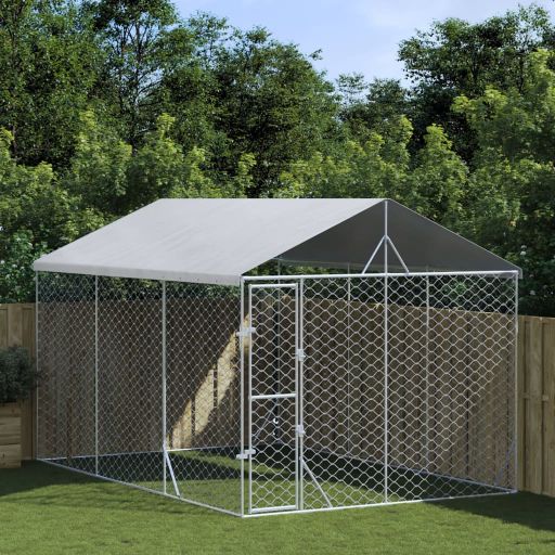vidaXL Hondenkennel met dak 3x1,5x2,5 m gegalvaniseerd staal zilver