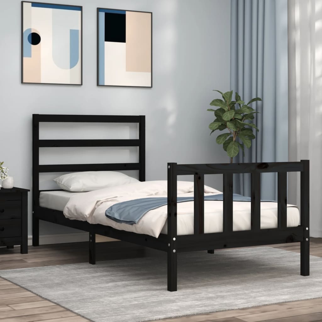vidaXL Bedframe met hoofdbord massief hout zwart