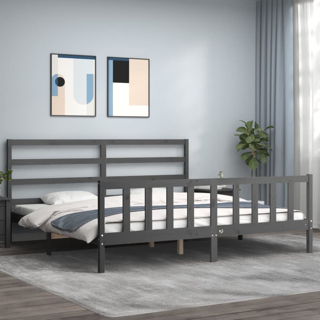 vidaXL Bedframe met hoofdbord massief hout zwart