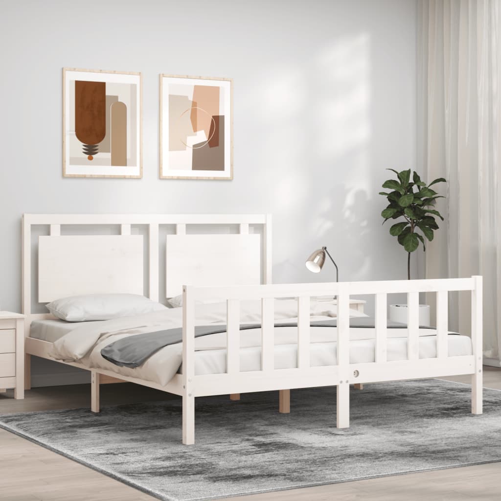 vidaXL Bedframe met hoofdbord massief hout zwart