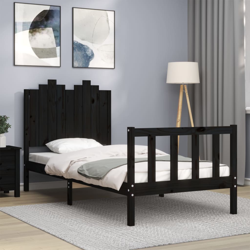 vidaXL Bedframe met hoofdbord massief hout zwart