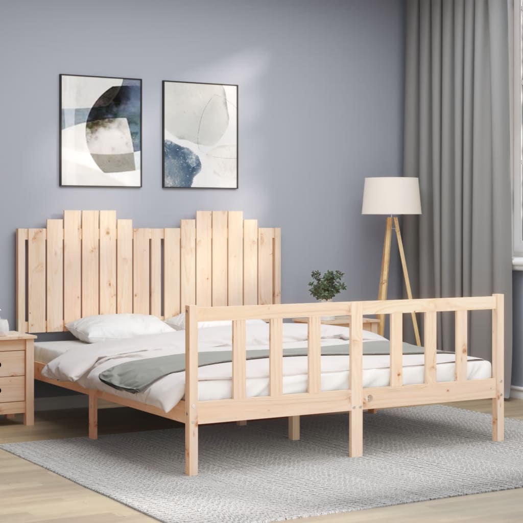 vidaXL Bedframe met hoofdbord massief hout zwart