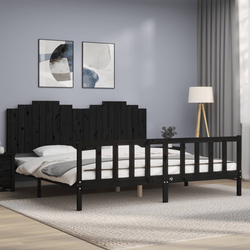 vidaXL Bedframe met hoofdbord massief hout zwart