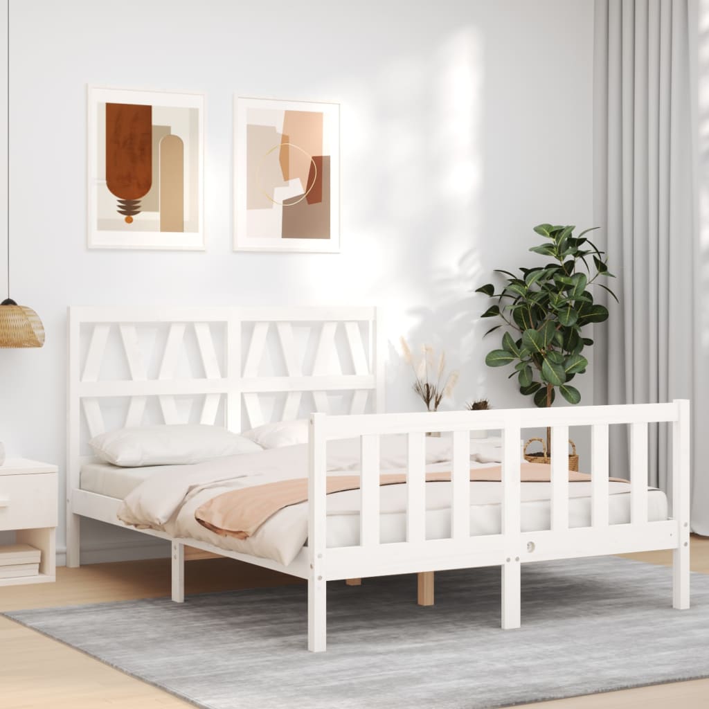 vidaXL Bedframe met hoofdbord massief hout zwart