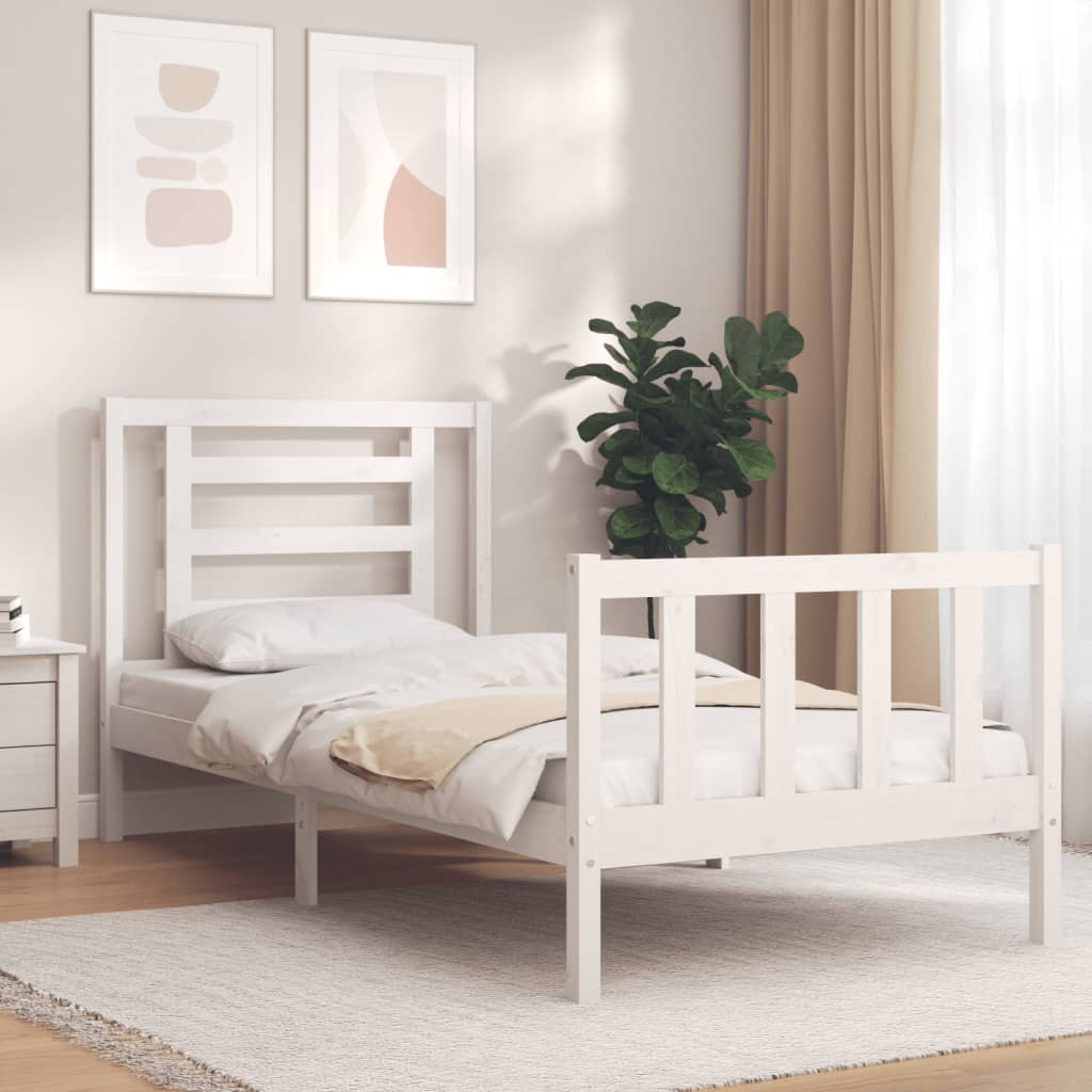 vidaXL Bed Frame with Headboard Solid Wood White