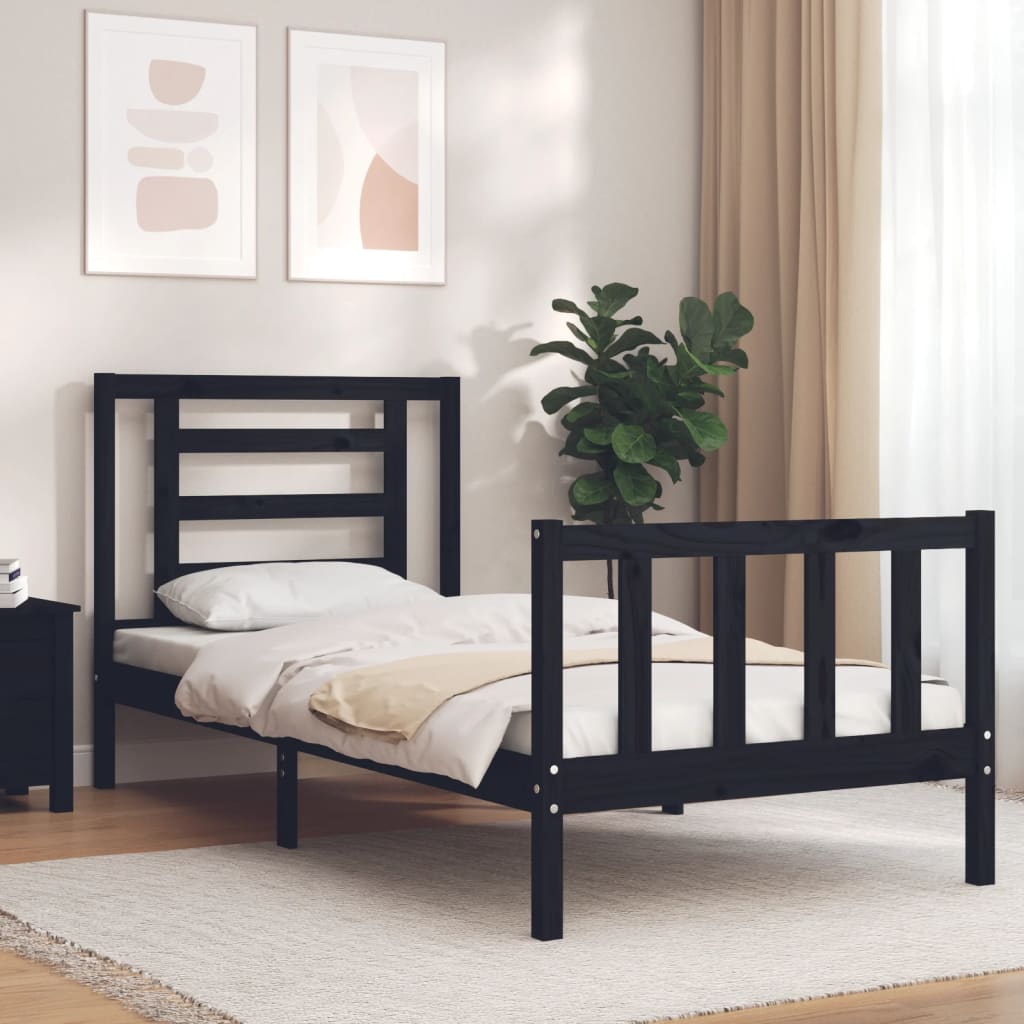vidaXL Bed Frame with Headboard Solid Wood White