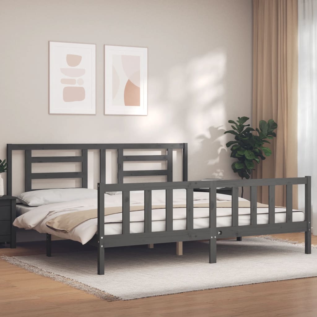 vidaXL Bed Frame with Headboard Solid Wood White