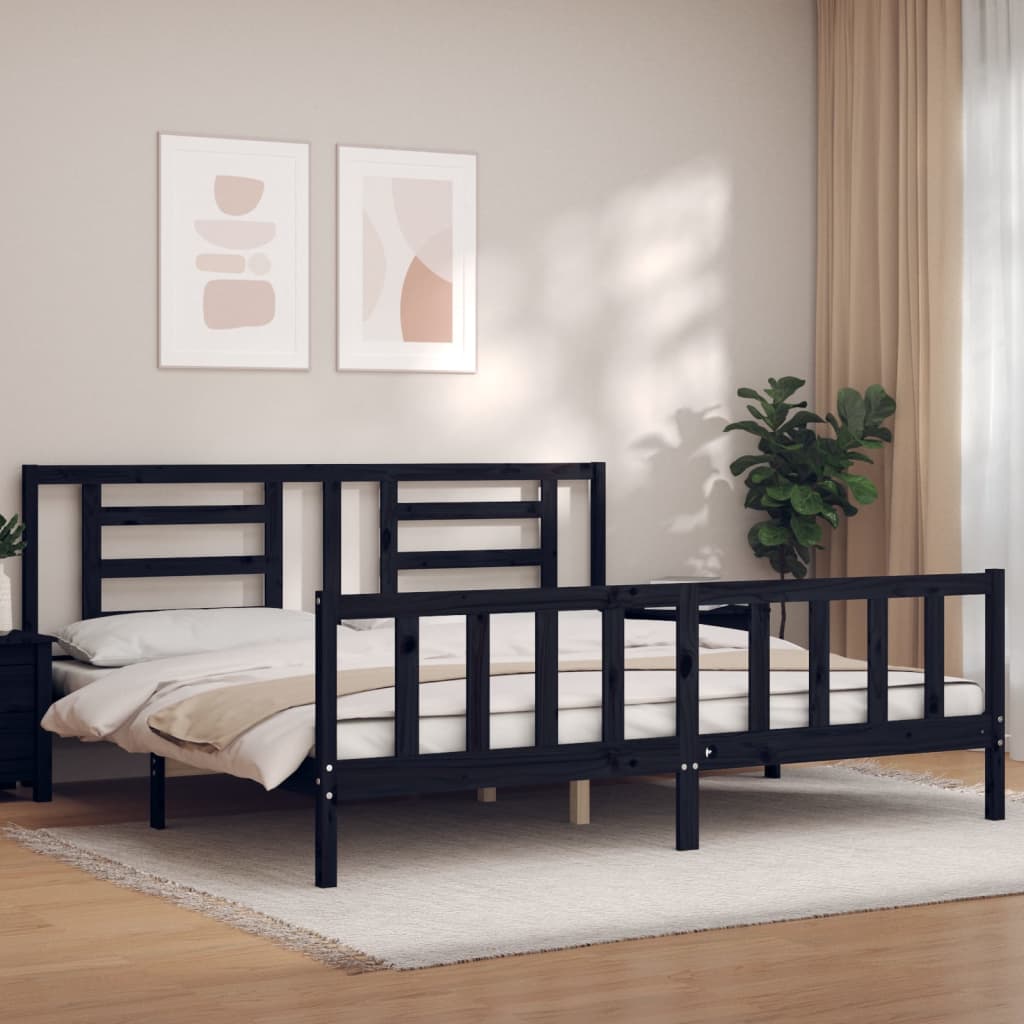 vidaXL Bed Frame with Headboard Solid Wood White