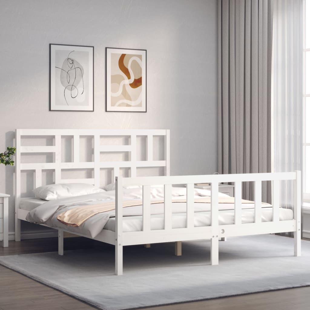 vidaXL Bed Frame with Headboard Solid Wood