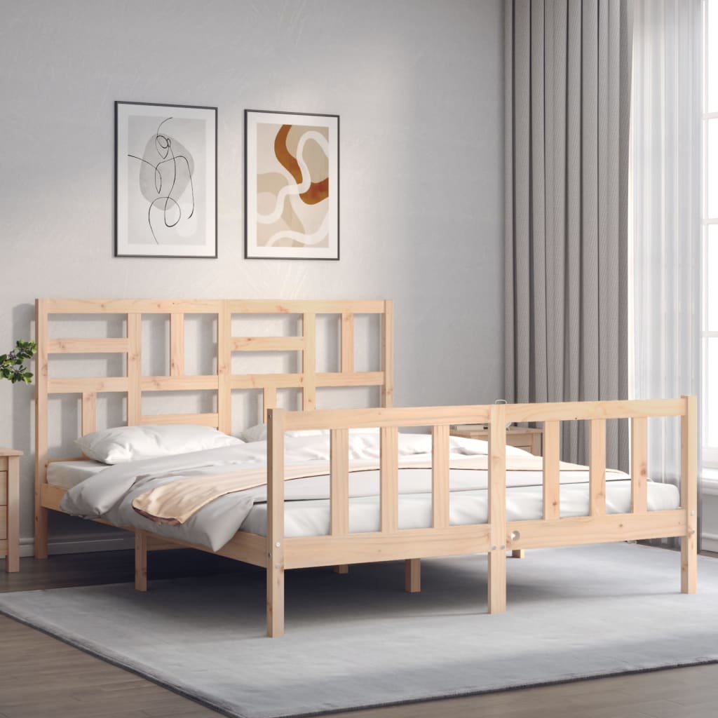 vidaXL Bed Frame with Headboard Solid Wood