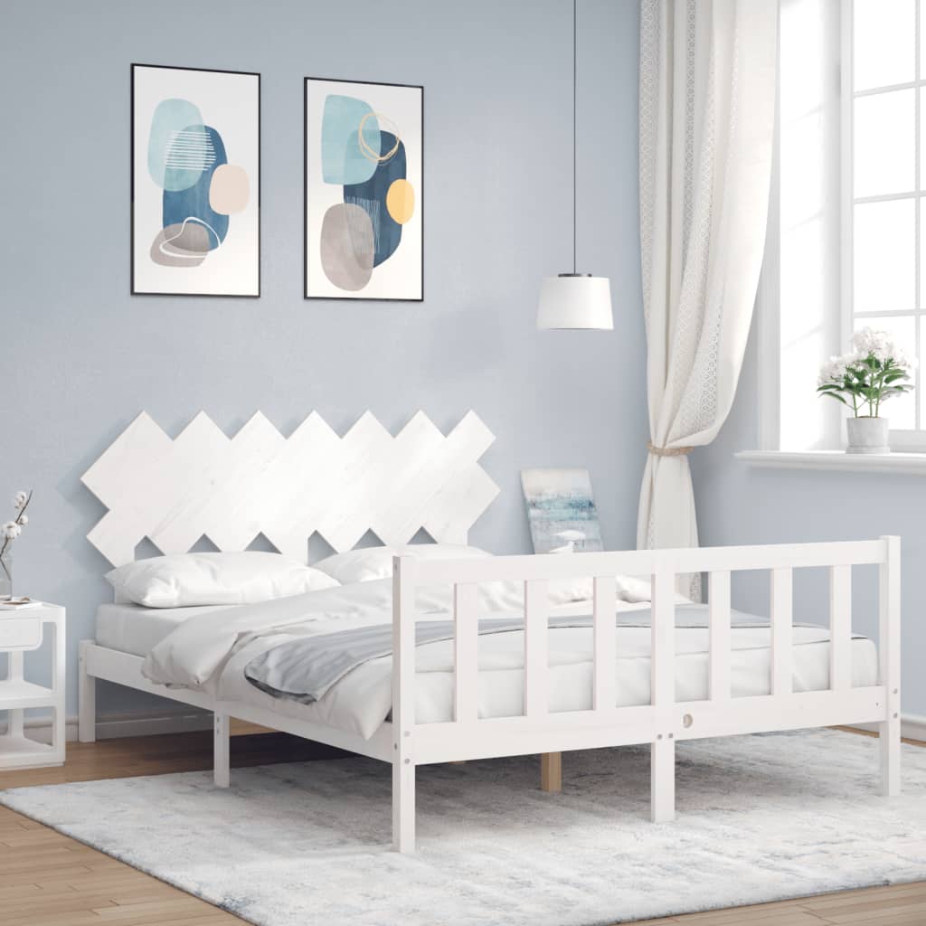 vidaXL Bedframe met hoofdbord massief hout zwart