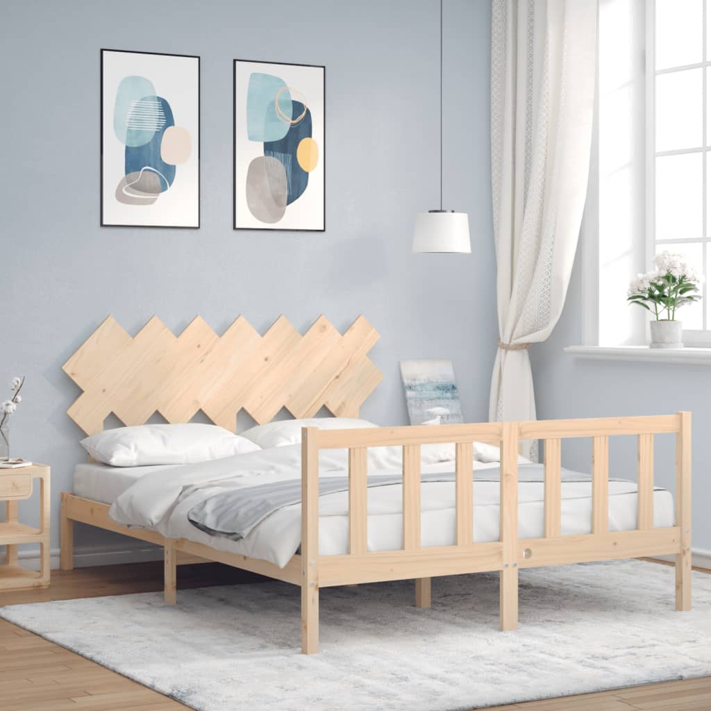 vidaXL Bedframe met hoofdbord massief hout zwart