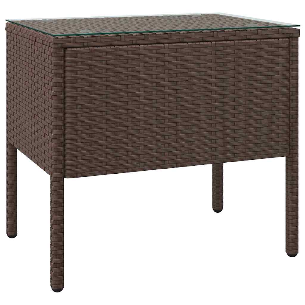 vidaXL Side Table 53x37x48 cm Poly Rattan and Tempered Glass Black
