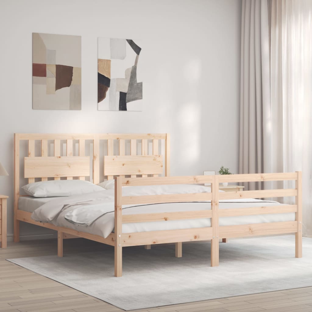 vidaXL Bed Frame with Headboard Solid Wood