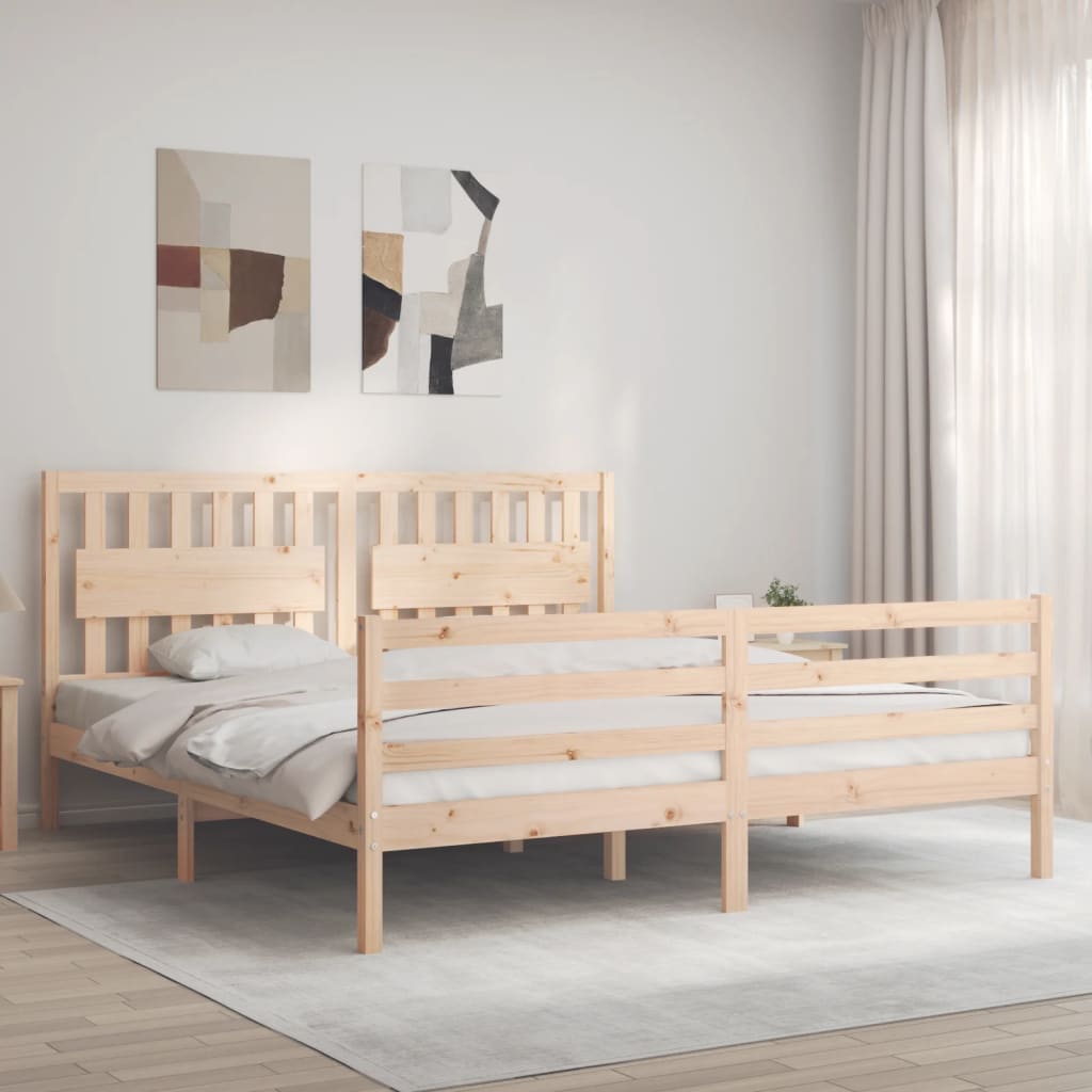 vidaXL Bed Frame with Headboard Solid Wood