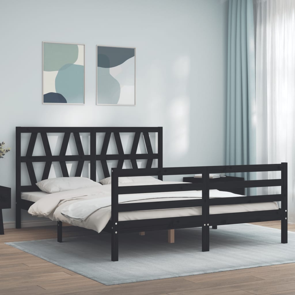 vidaXL Bed Frame with Headboard Solid Wood Grey 200x200 cm