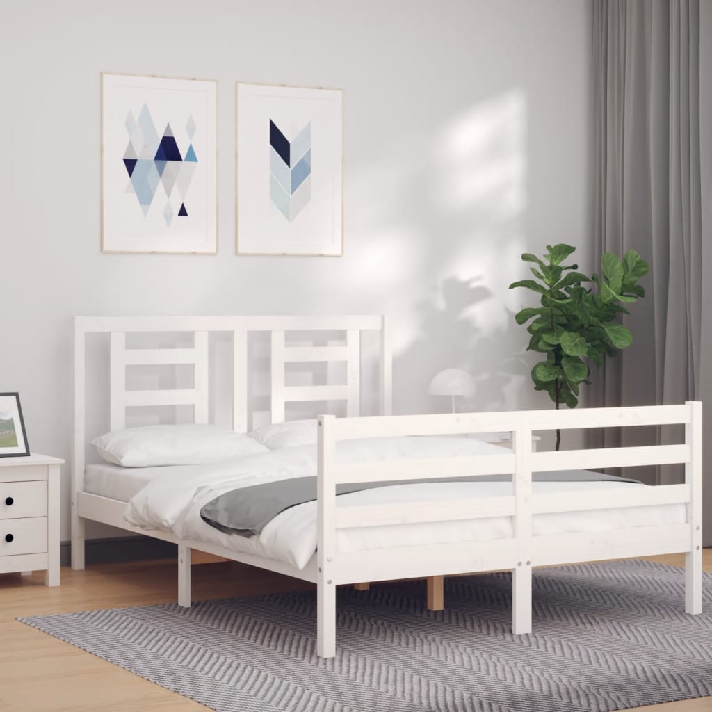vidaXL Bedframe met hoofdbord massief hout wit