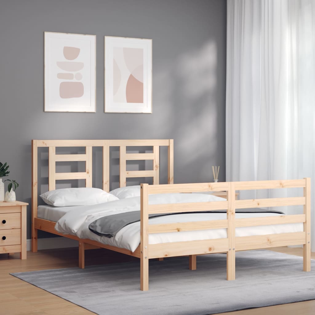 vidaXL Bedframe met hoofdbord massief hout wit