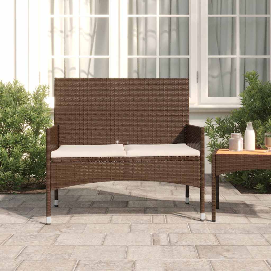 vidaXL 2-Seater Garden Bench with Cushions Poly Rattan Black