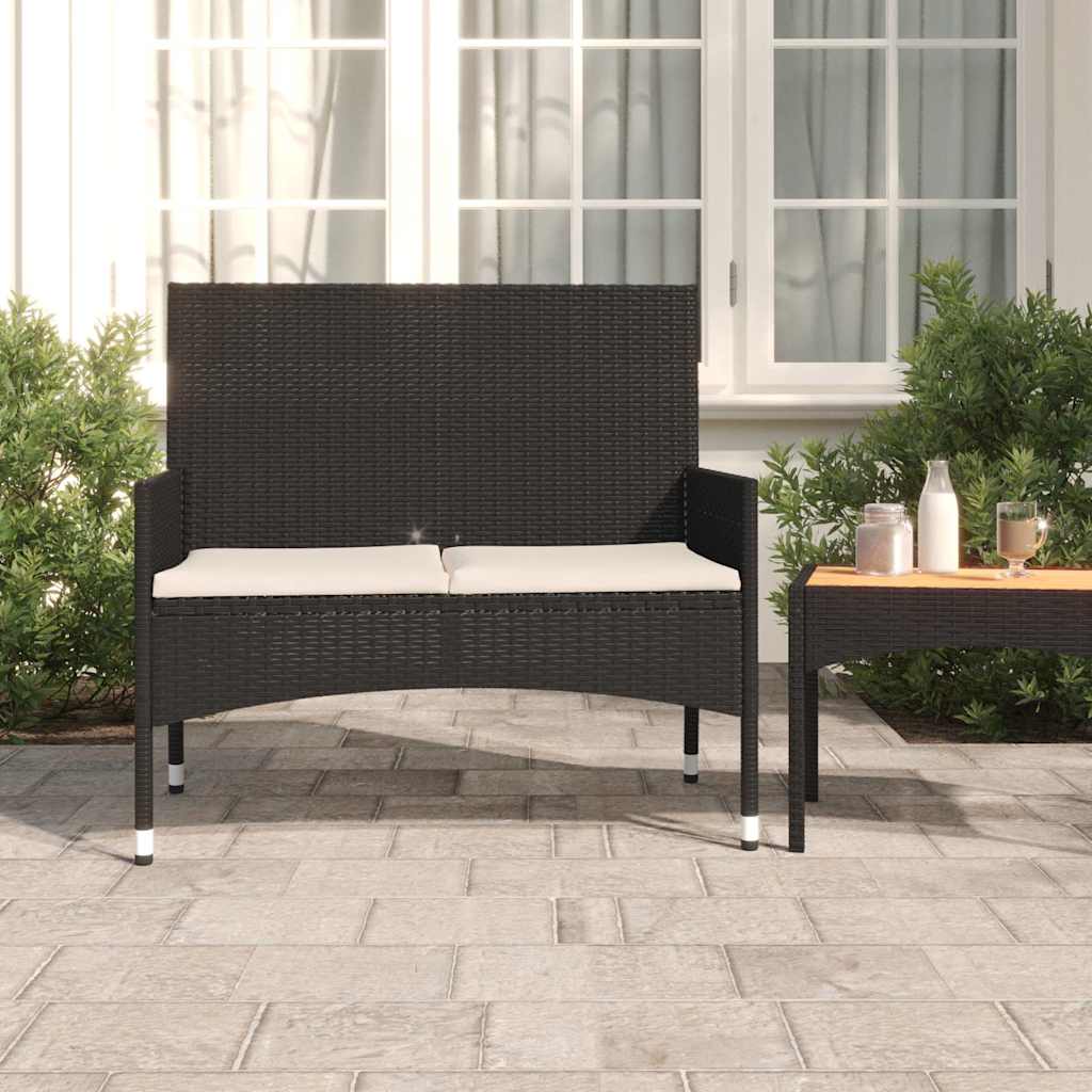vidaXL 2-Seater Garden Bench with Cushions Poly Rattan Black