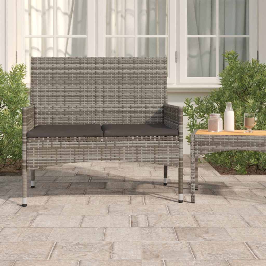vidaXL 2-Seater Garden Bench with Cushions Poly Rattan Black