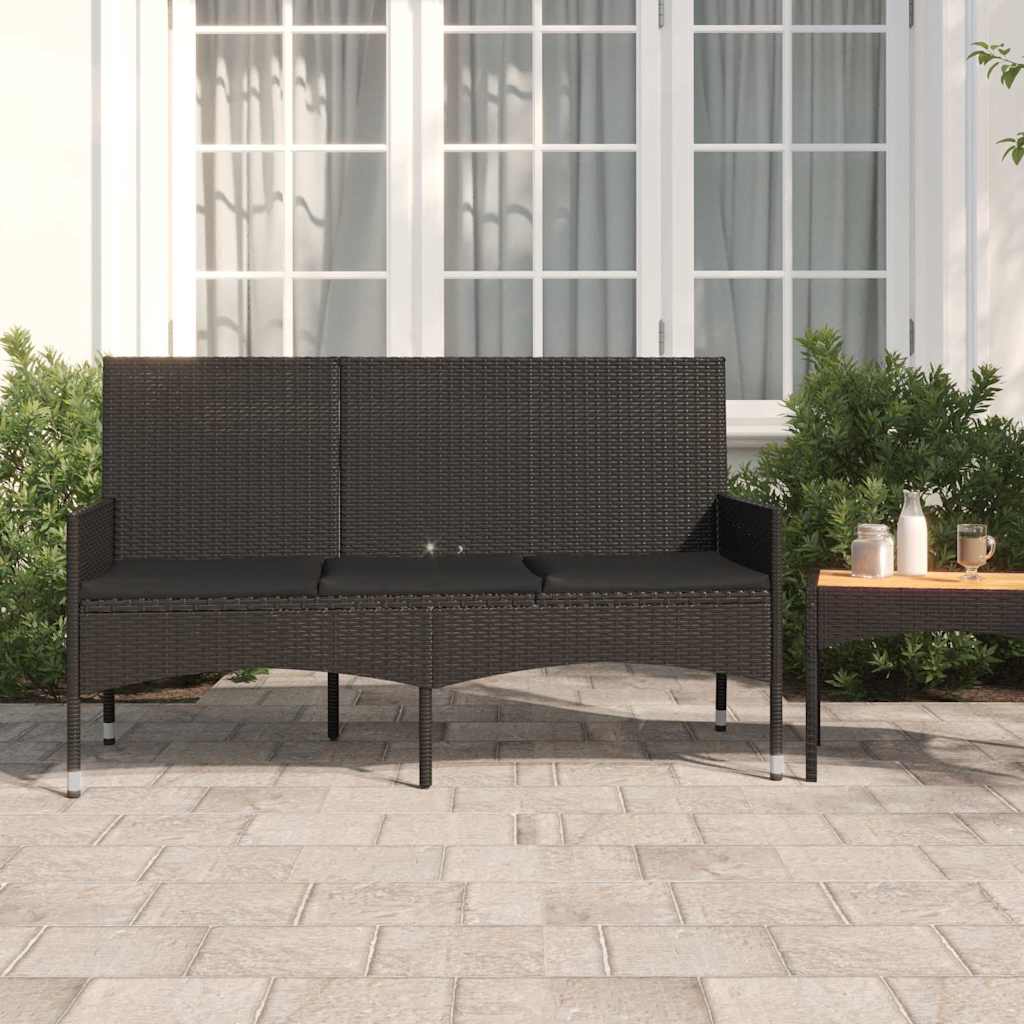 vidaXL Tuinbank 3-zits met kussens poly rattan bruin