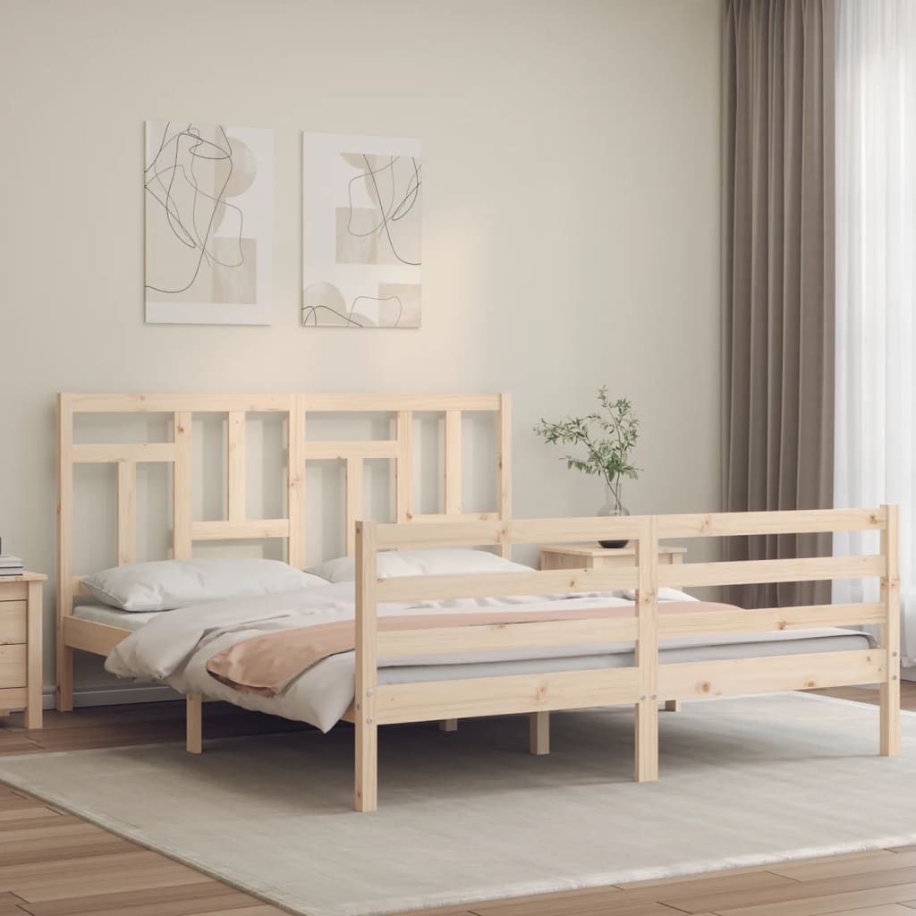 vidaXL Bed Frame with Headboard Solid Wood