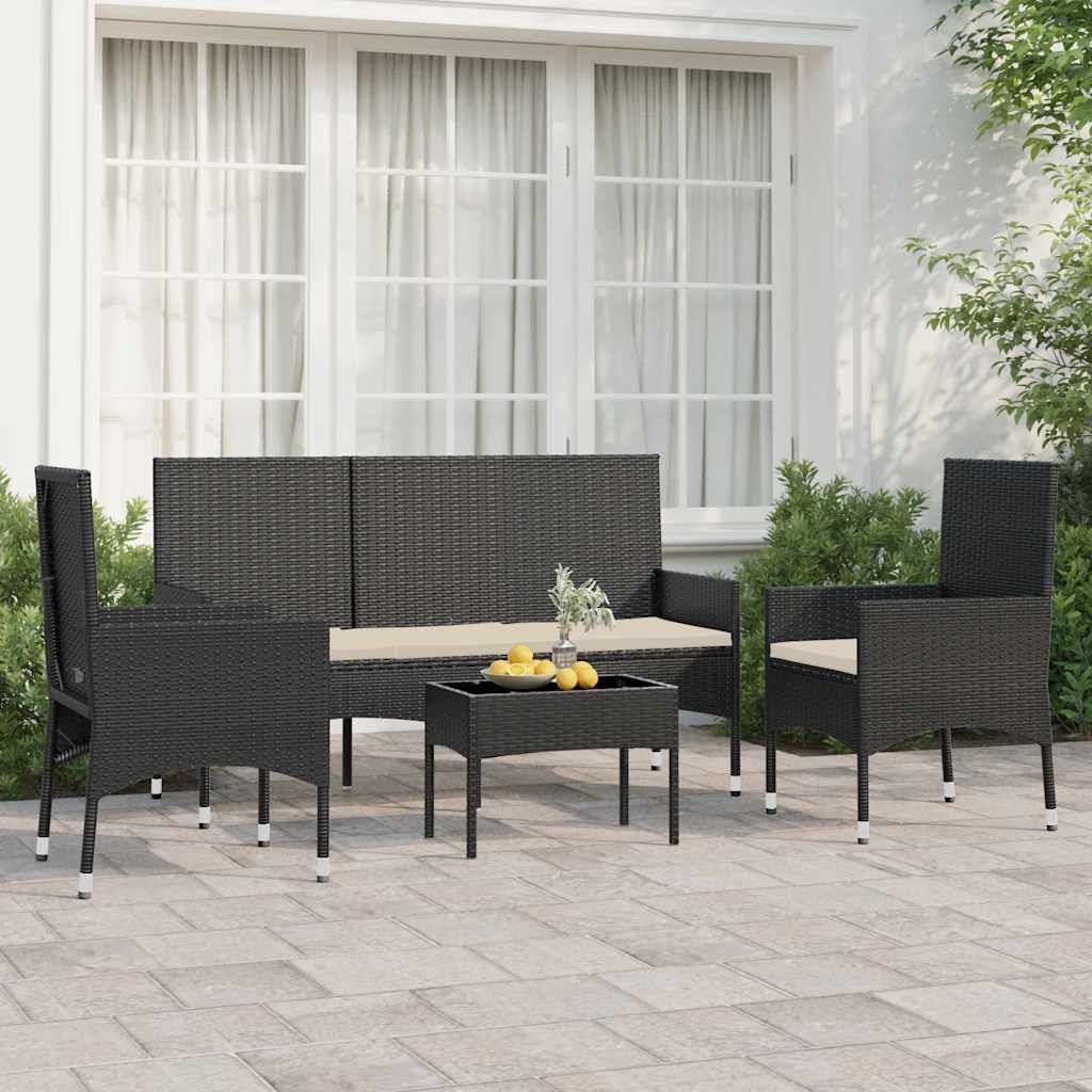 vidaXL 4-delige Loungeset met kussens poly rattan bruin