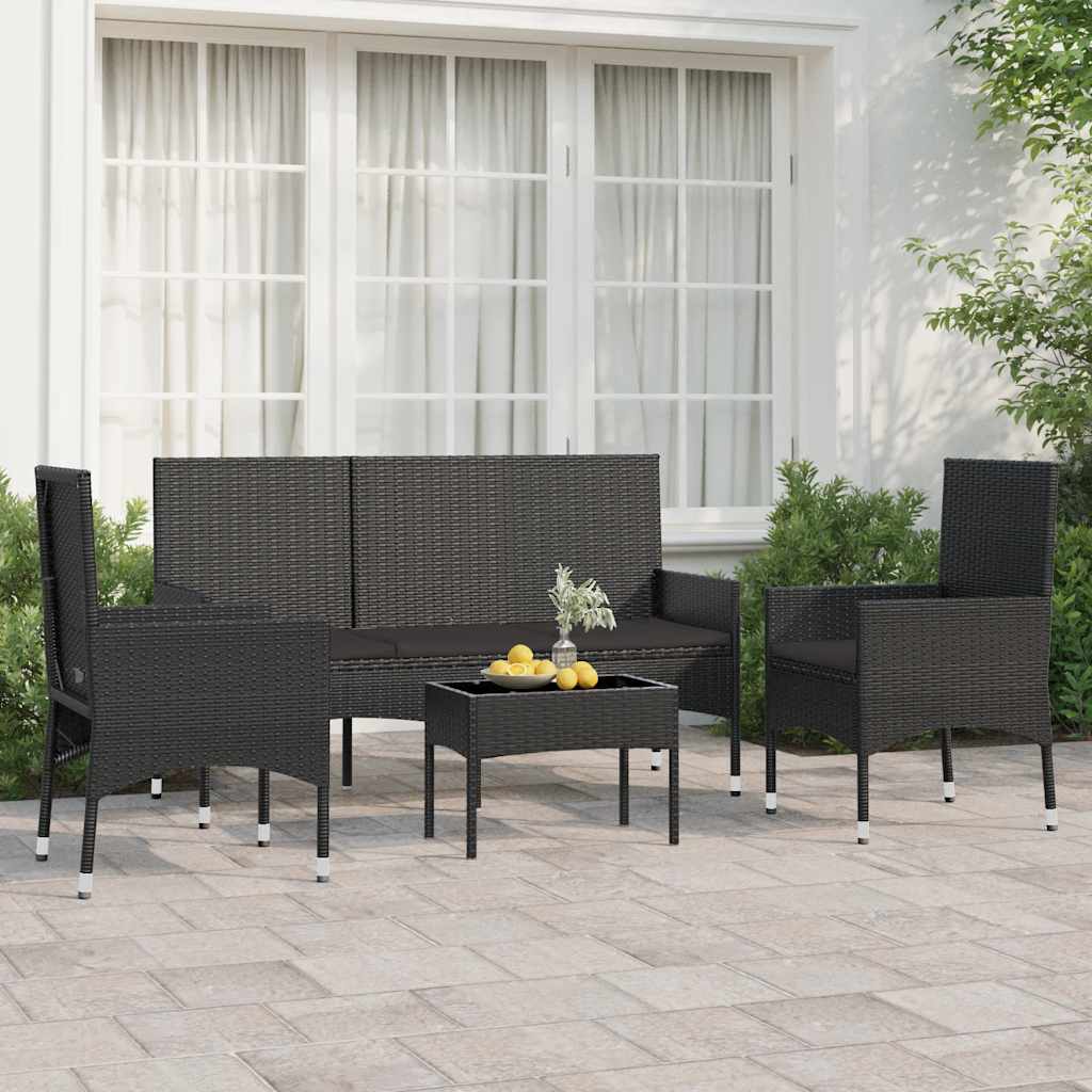 vidaXL 4-delige Loungeset met kussens poly rattan bruin