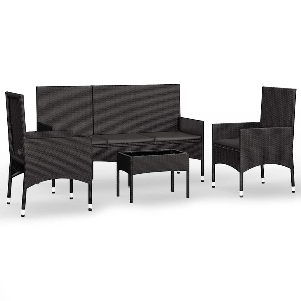 vidaXL 4-delige Loungeset met kussens poly rattan bruin