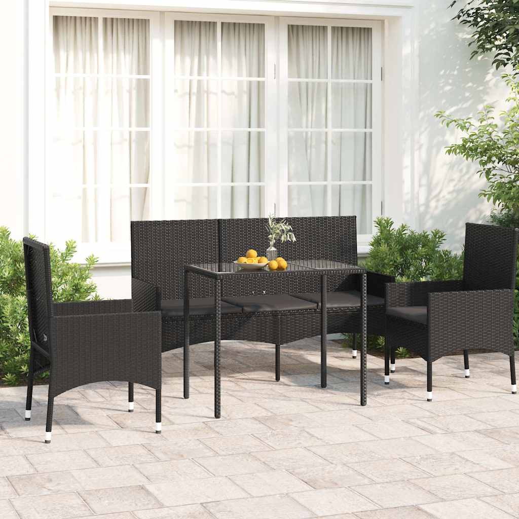 vidaXL 4-delige Loungeset met kussens poly rattan bruin