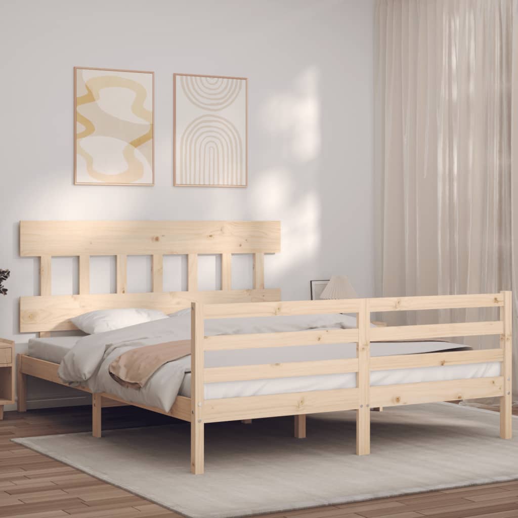 vidaXL Bed Frame with Headboard Solid Wood