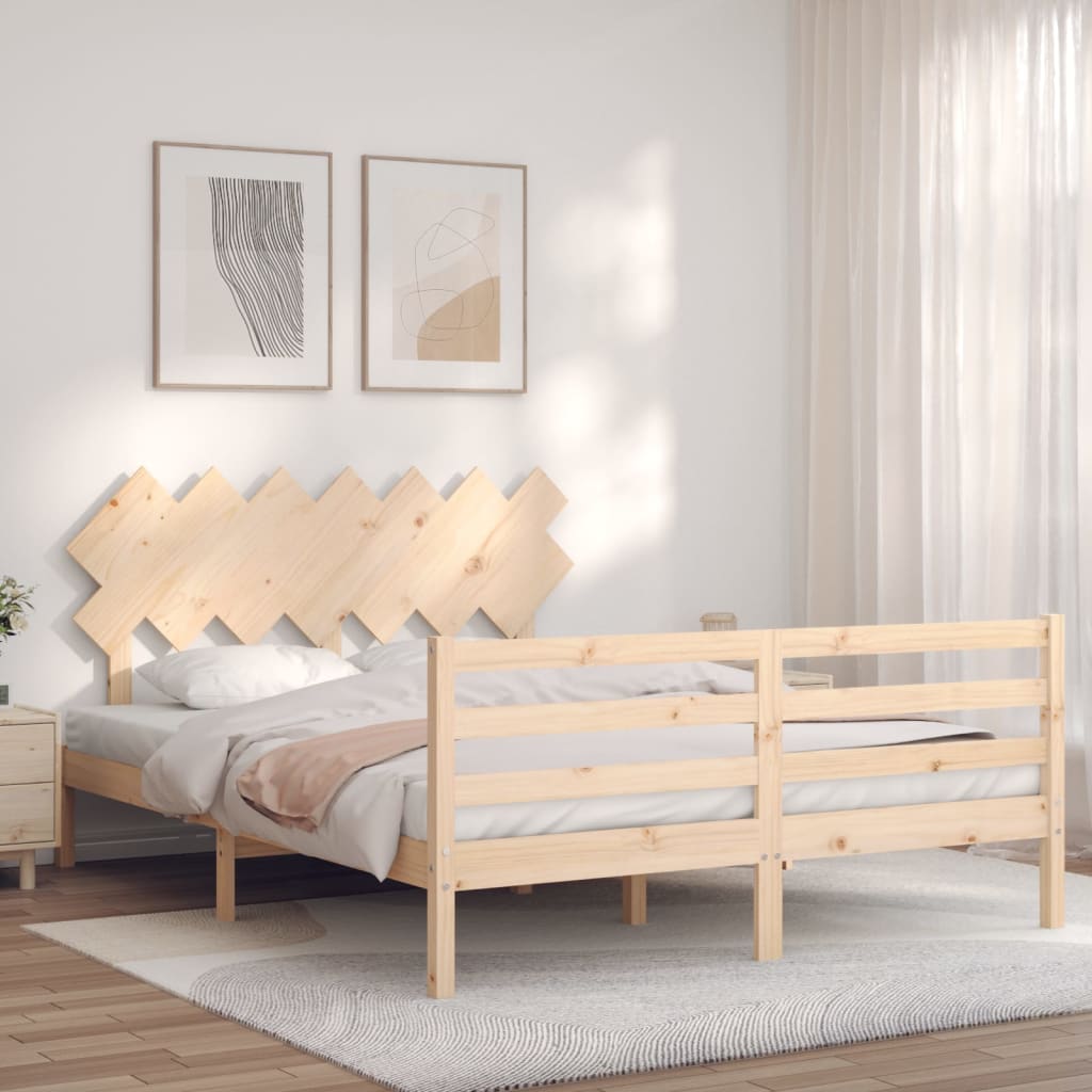 vidaXL Bed Frame with Headboard Solid Wood