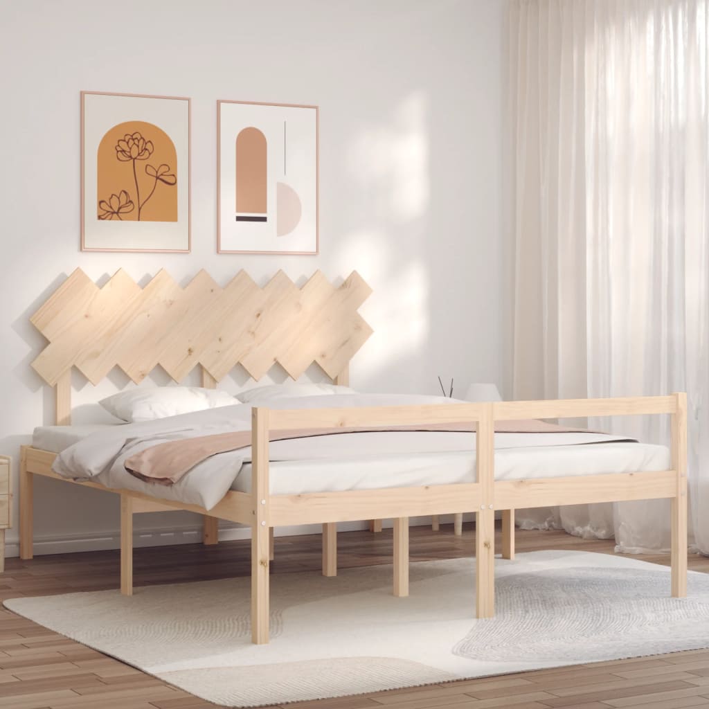 vidaXL Solid Wood Senior Bed with Headboard