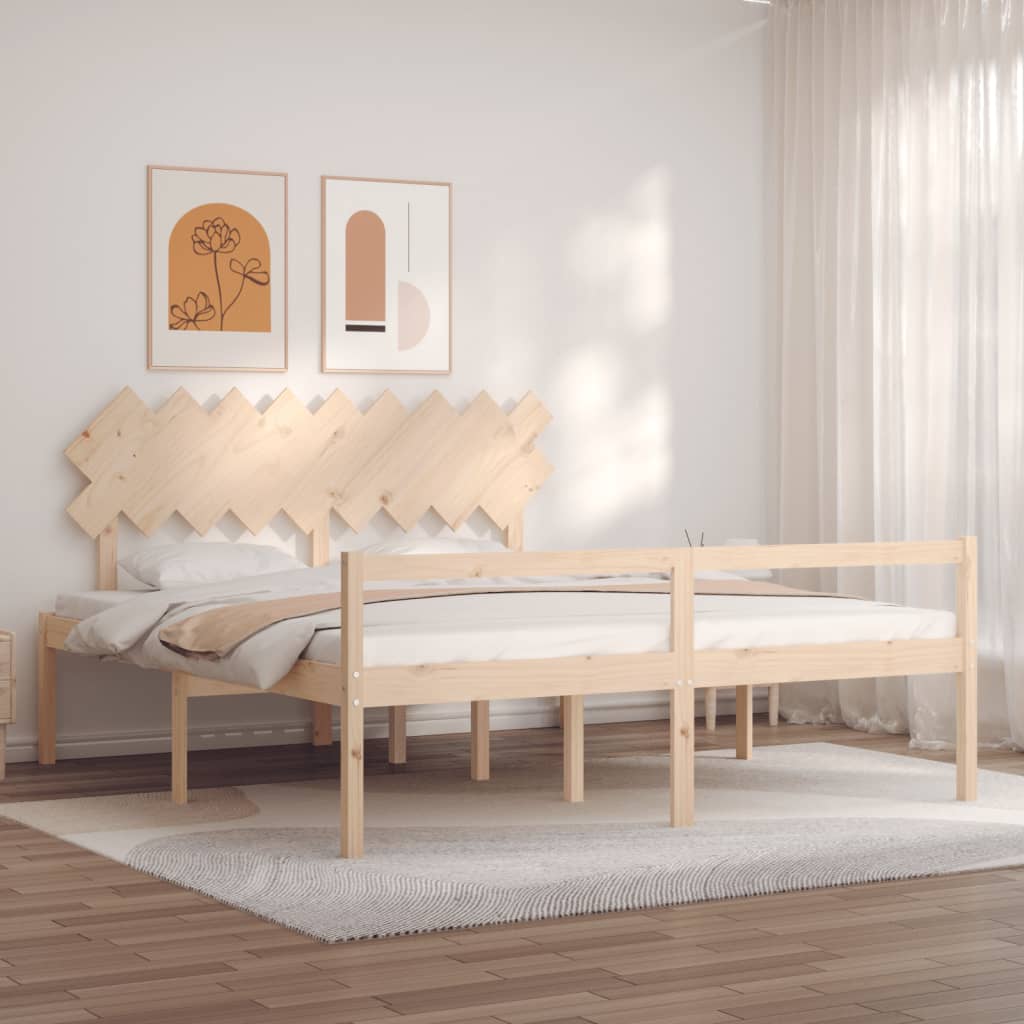 vidaXL Solid Wood Senior Bed with Headboard