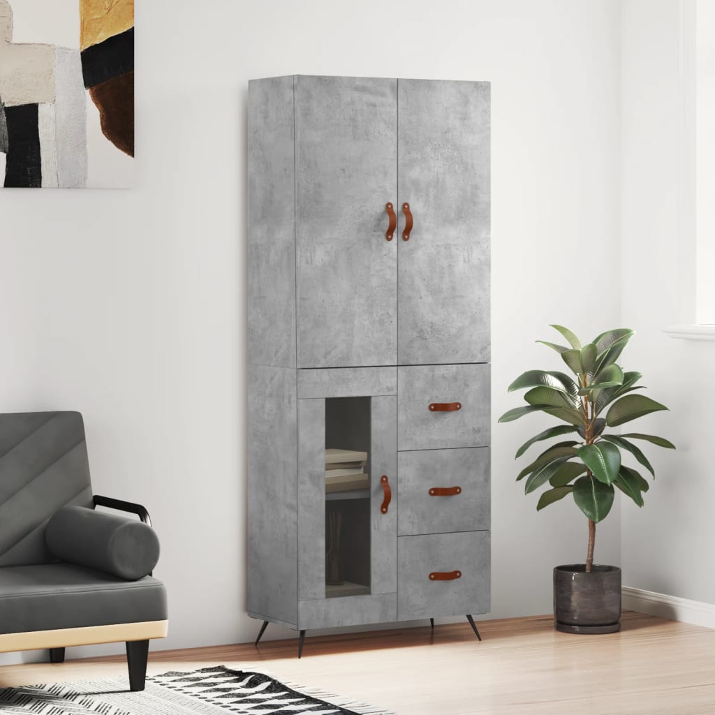 vidaXL Hoge kast 69,5x34x180 cm bewerkt hout betongrijs
