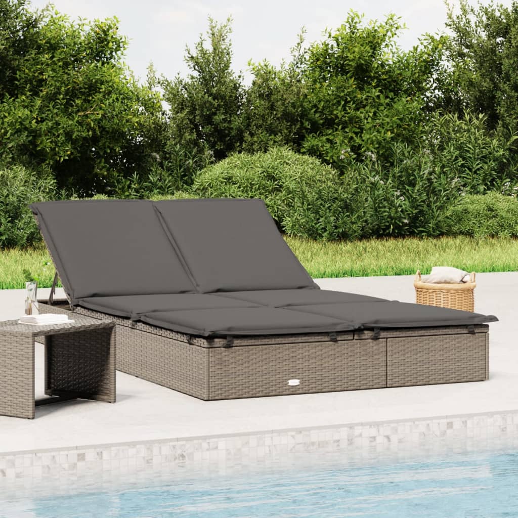 vidaXL Ligbed met kussens 2-persoons poly rattan zwart