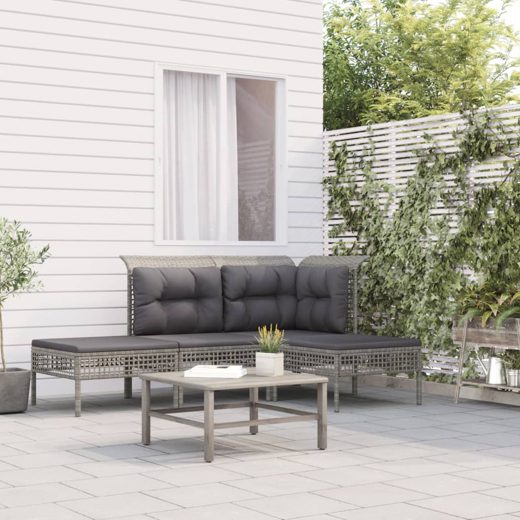 vidaXL Tuinhoekbanken met kussens 2 st poly rattan grijs