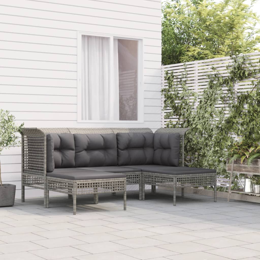 vidaXL Tuinhoekbanken met kussens 2 st poly rattan grijs