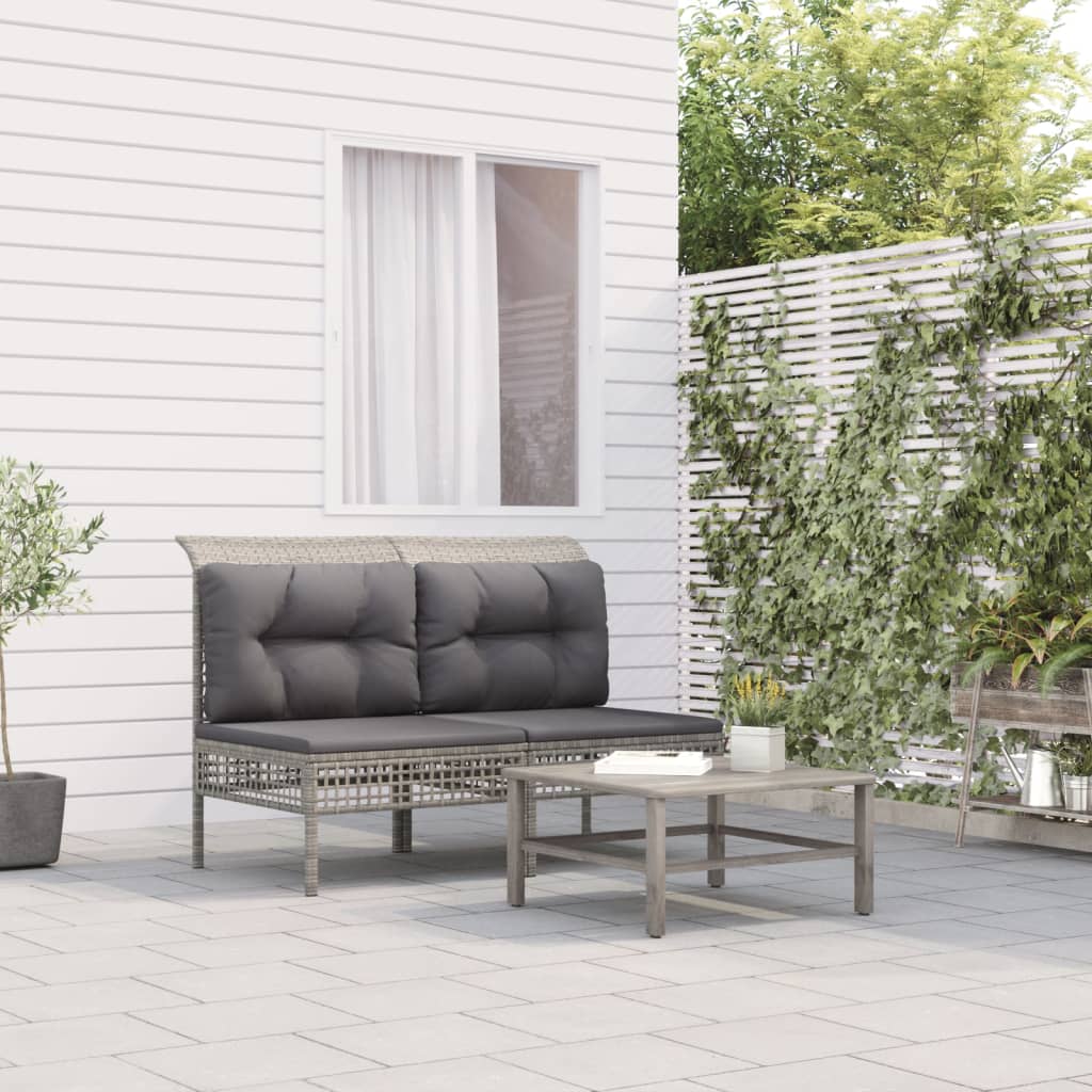 vidaXL Tuinhoekbanken met kussens 2 st poly rattan grijs