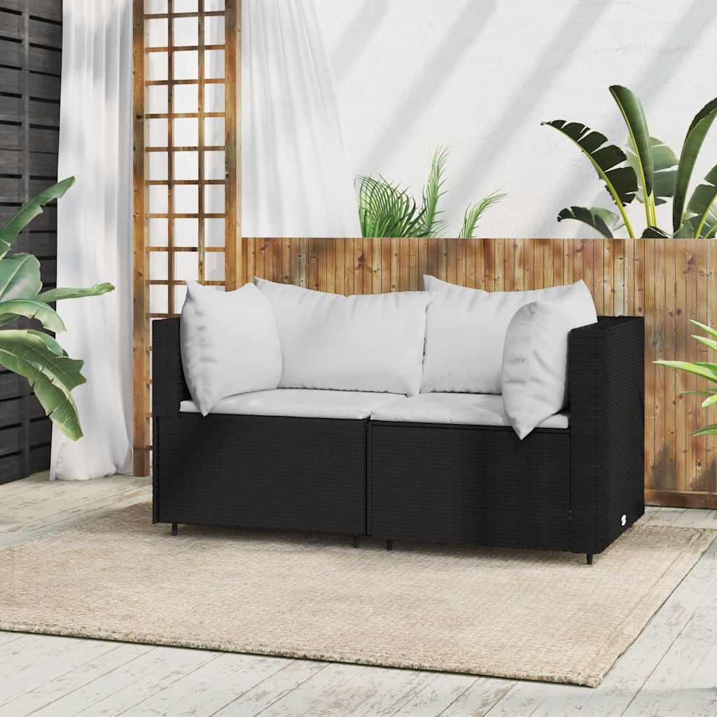 vidaXL Banc de jardin avec coussins 2 pièces poly rotin noir