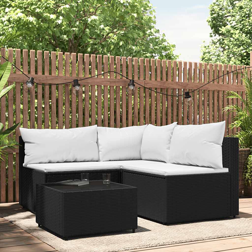 vidaXL Banquette de jardin avec coussins en poly rotin noir