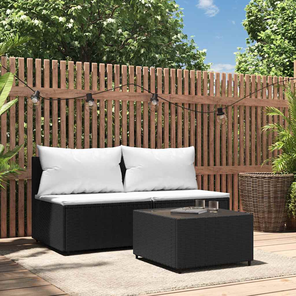 vidaXL Banquette de jardin avec coussins en poly rotin noir